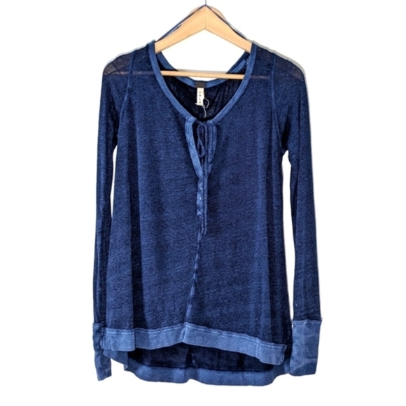 Free People Affogato Hacci Tunic Top Long Sleeve 0Tie Midnight Denim Blue Size S - Picture 4 of 13